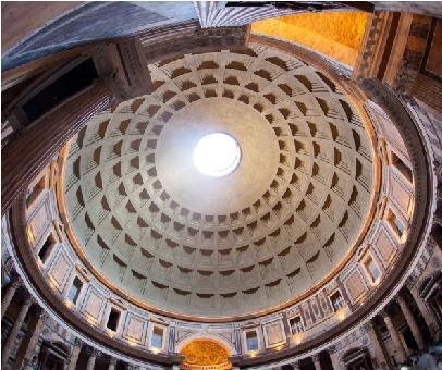 What architectural feature appears in the center of the dome? A.an aqueduct B.an arch-example-1