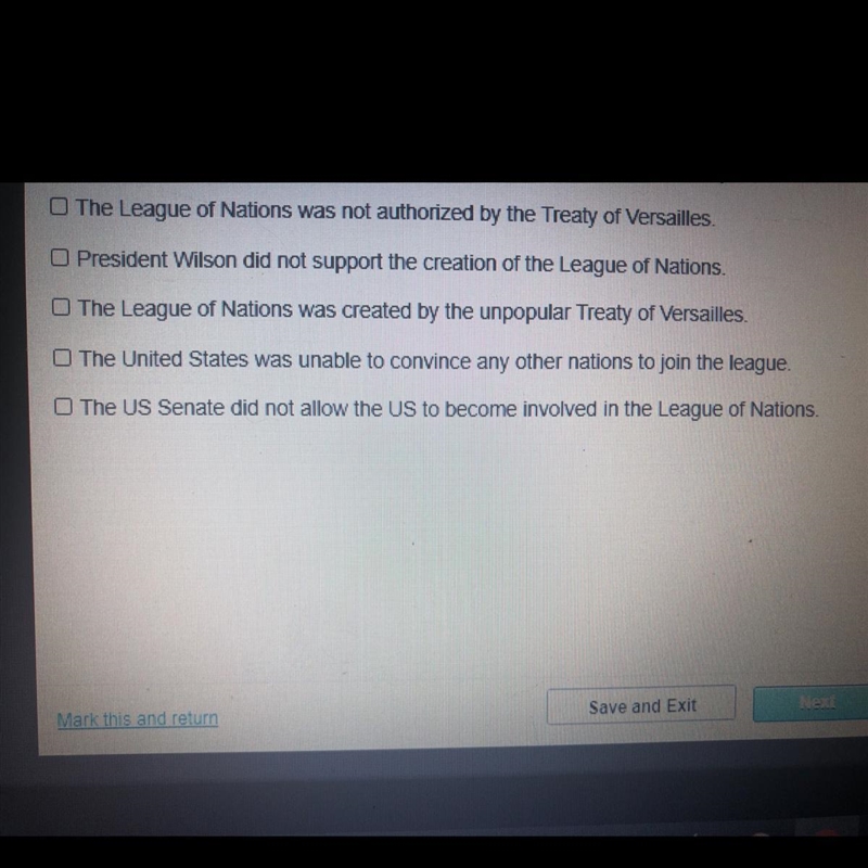 Which reasons explain the failure of the League of Nations? Select two options-example-1