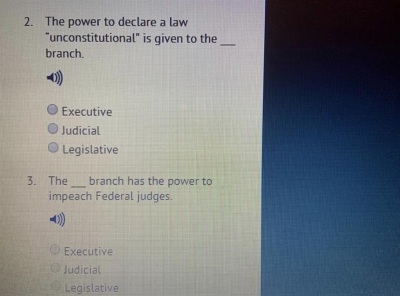 The power to declare a law "unconstitutional" is given to the ___ branch-example-1