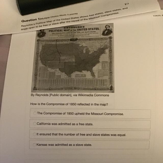 Question 1(Multiple Choice Worth 5 points) Reynolds's Political Map of the United-example-1