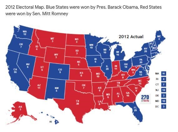 Helpp 50 points The 2012 map doesn't give you the electoral vote totals for the two-example-1