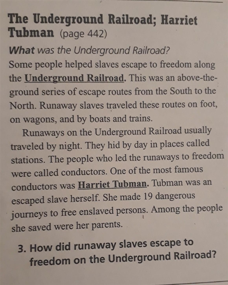 How did runaway slaves escape to freedom on the underground railroad? ​-example-1