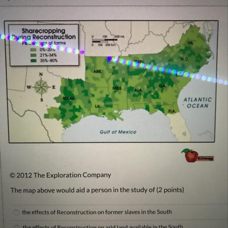 Question- The map above would aid a person in the study of? A. the effects of reconstruction-example-1