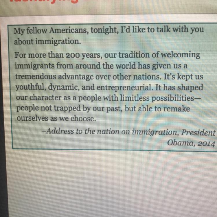 Which advantages of immigration does President Obama Name in this passage? Check all-example-1