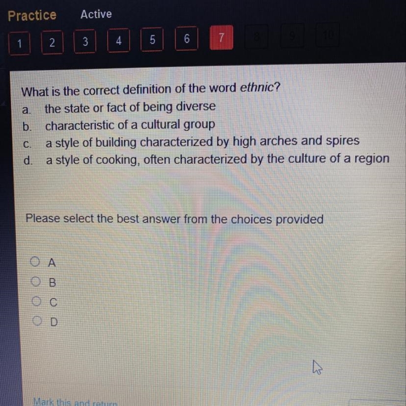 What is the correct definition of the word ethnic? a. the state or fact of being diverse-example-1