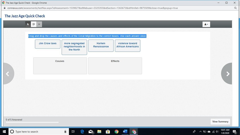 Drag and drop the causes and effects of the Great Migration to the correct boxes. Use-example-1