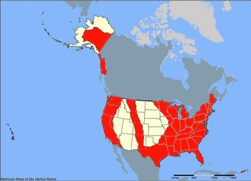 Based on the map, which major ecosystem of the United States is represented by the-example-1