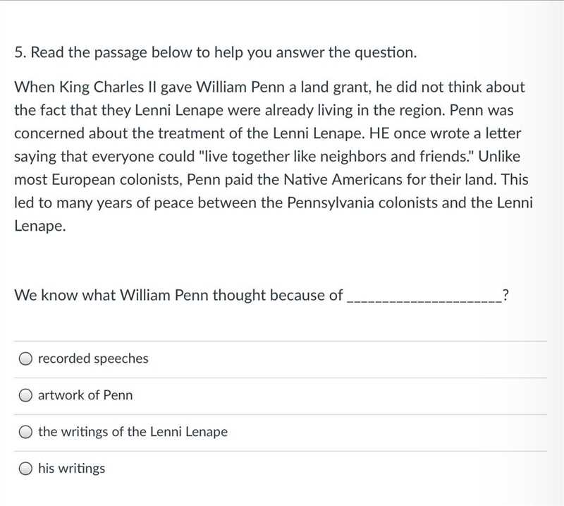 Please help I need a expert or adult I rlly need help We know what William Penn thought-example-1