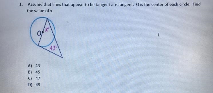 1. Assume that lines that appear to be tangent are tangent. O is the center of each-example-1