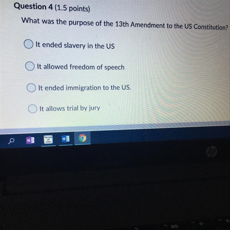 PLS HELP :( What was the purpose of the 13th Amendment to the US Constitutio It ended-example-1