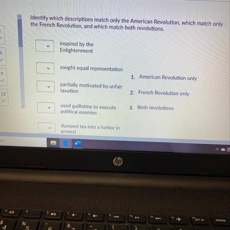 Identify which descriptions match only the american revolution, which match only the-example-1