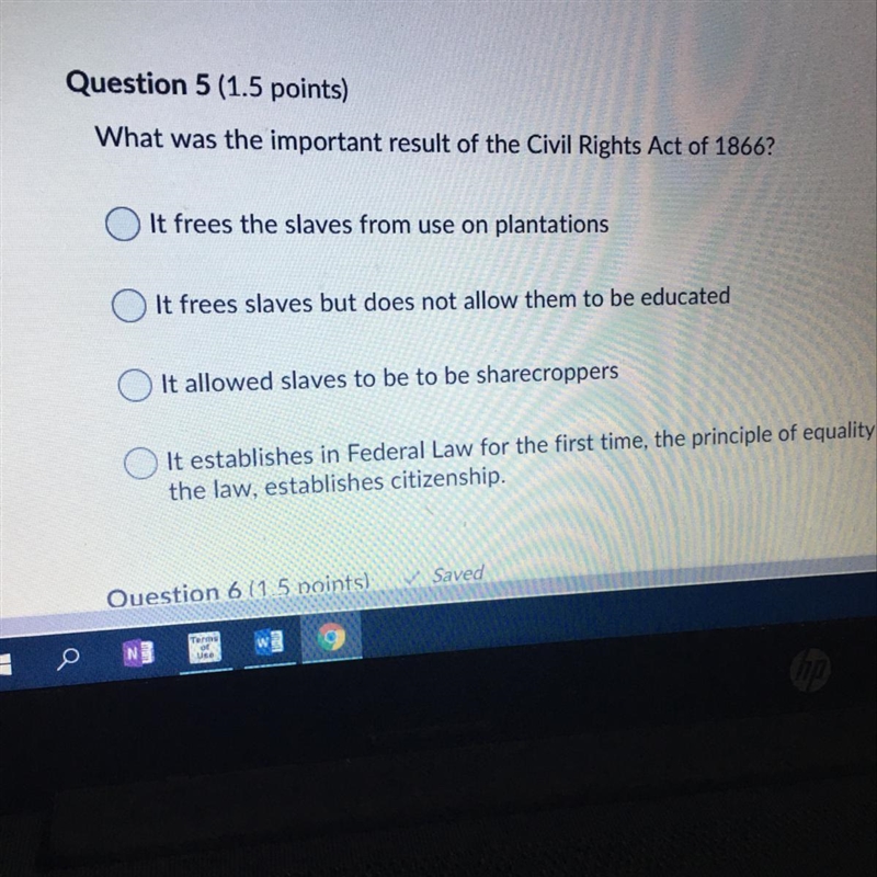 Plsssss help meee :( What was the important result of the Civil Rights Act of 1866? O-example-1