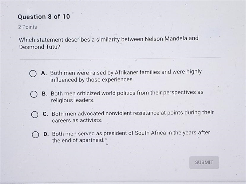 Which statement describes a similarity between Nelson Mandela and Desmond Tutu?​-example-1