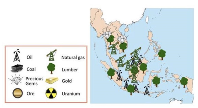 According to the map, how many important types of natural resources are located in-example-1