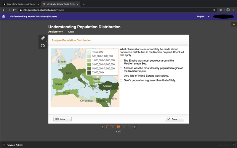 What observations can accurately be made about population distribution in the Roman-example-1