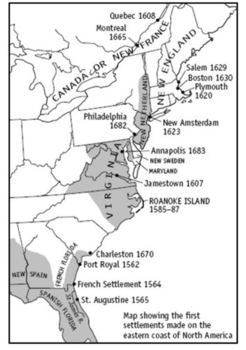 How were the first colonial settlements along the Atlantic Coast of North America-example-1