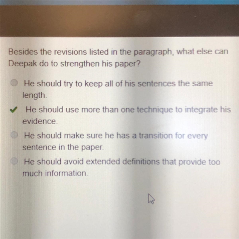 Read the paragraph that Deepak wrote to explain how he used a checklist to revise-example-1