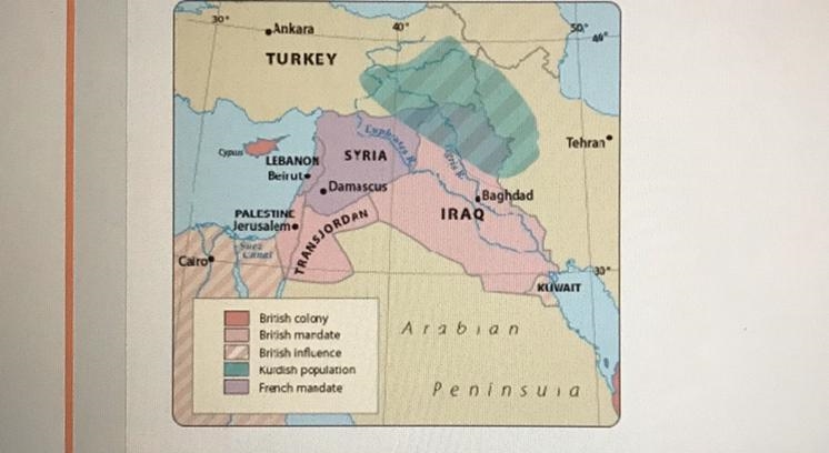 This map shows how Great Britain and France had divided up the Middle East by the-example-1