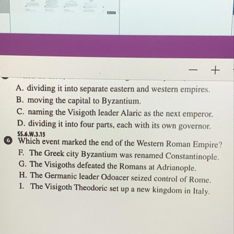 Which event marked the end of the western Roman Empire? F. G. H. I.-example-1