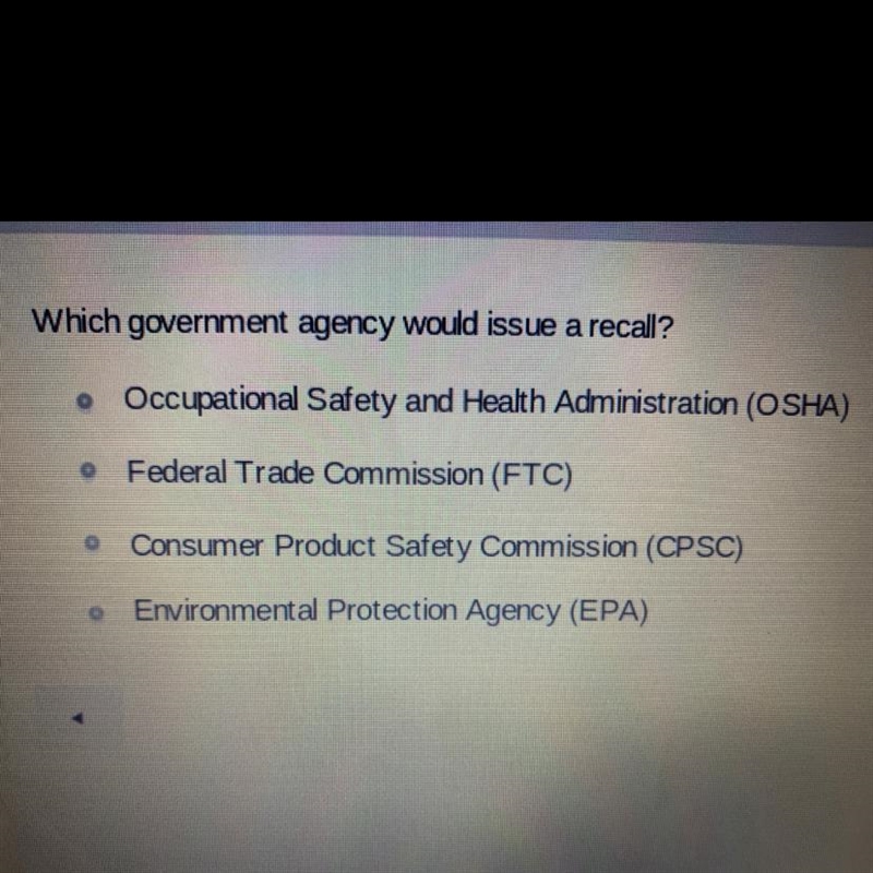 Which government agency would issue a recall? • Occupational Safety and Health Administration-example-1