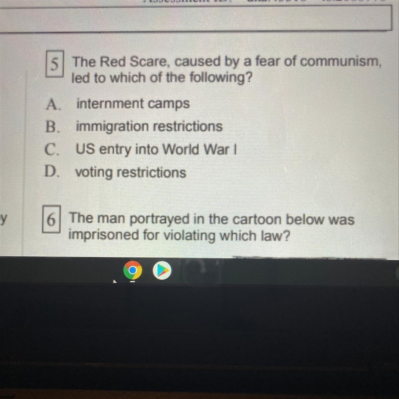 The Red Scare, caused by a fear of communism led to which of the following? A. B. C-example-1