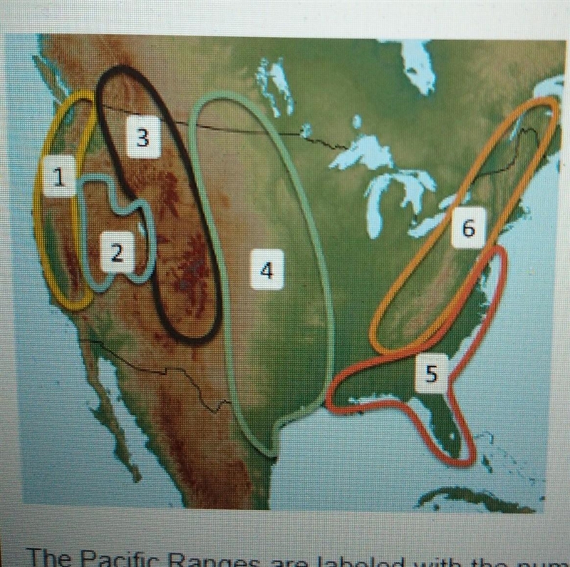 On the map above. The Pacific Ranges are labeled with the number A 1 B. 2 C. 4 D. 5 ​-example-1