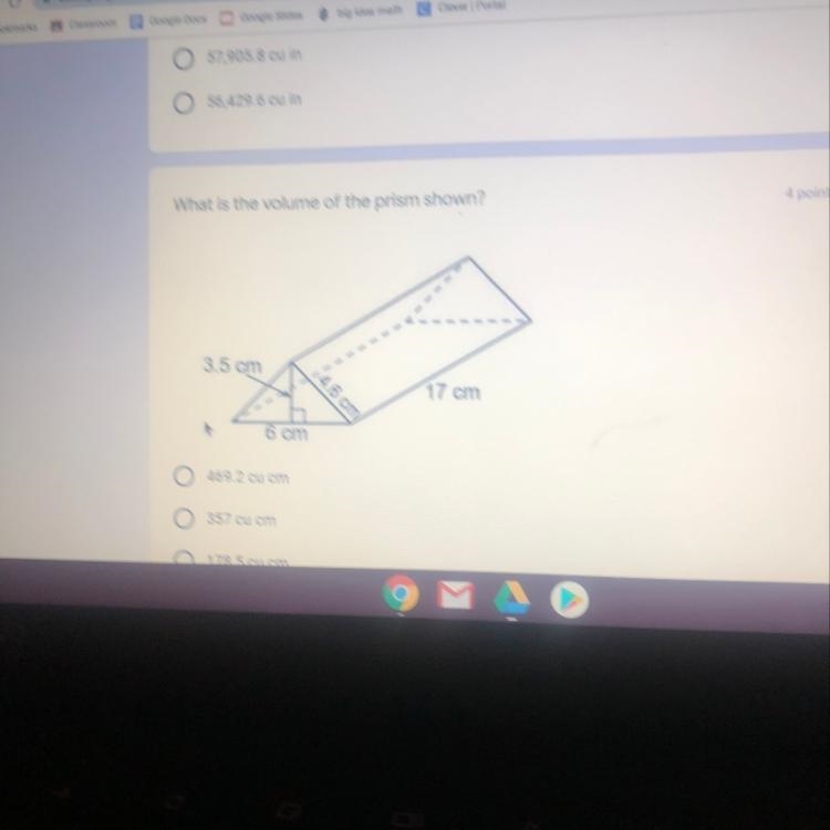 4 point What is the volume of the prism shown?-example-1