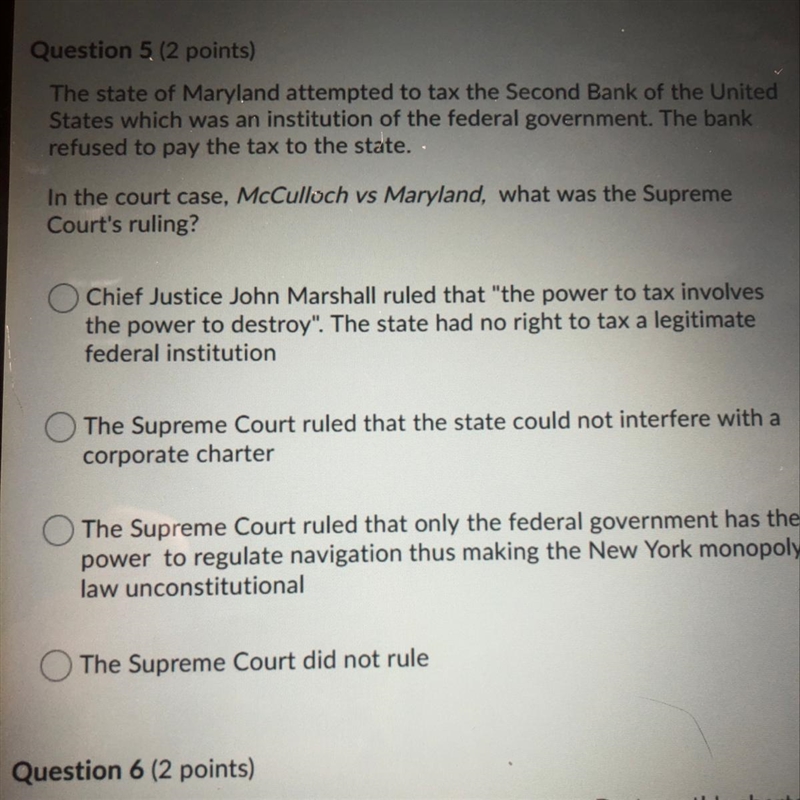 In the court case McCulloch versus Maryland what was the Supreme Court’s ruling-example-1