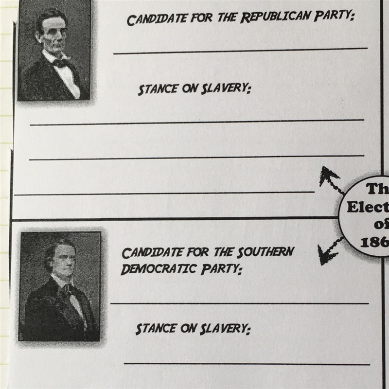 Election of 1860 the Candidates of each party had a president what was their stance-example-1