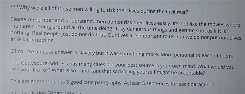 why did all those men risk there life in the war? what type of essay is this? like-example-1