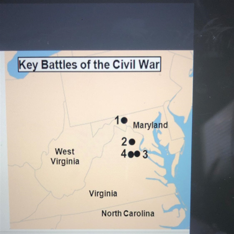 Use the map to help you fill in each blank Key Battles of the Civil War Where did-example-1