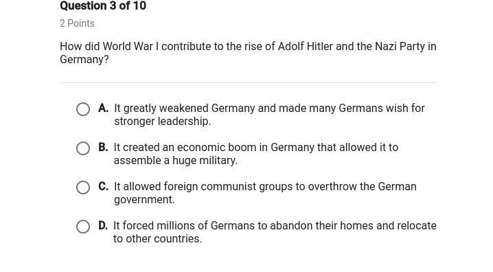 How did World War I contribute to the rise and of Adolf Hitler and the Nazi Party-example-1