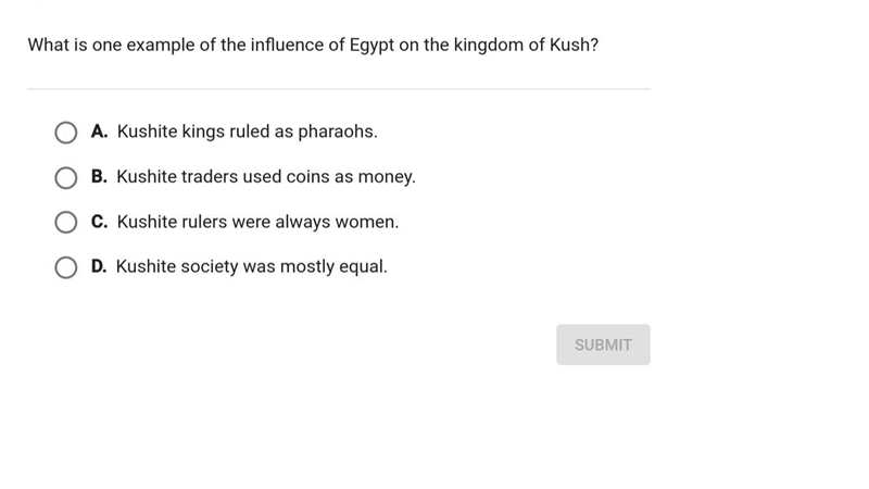 What is one example of the influence of egypt on the kingdom of kush?-example-1