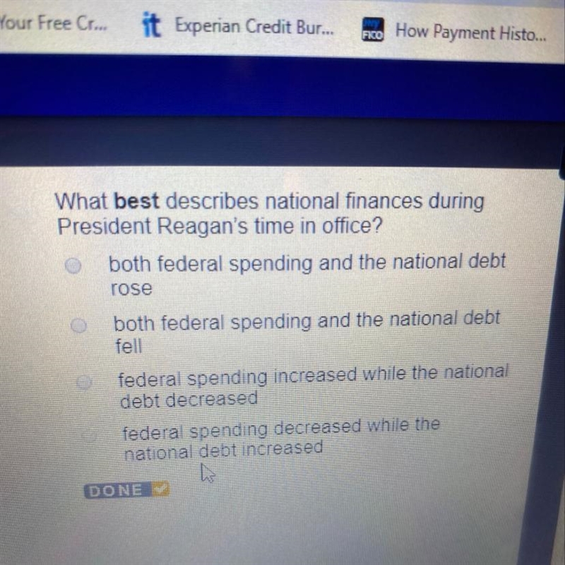 What best describes national finances during President Reagan's time in office? both-example-1