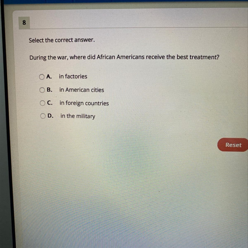 During the war, where did Americans receive the beat treatment ?-example-1