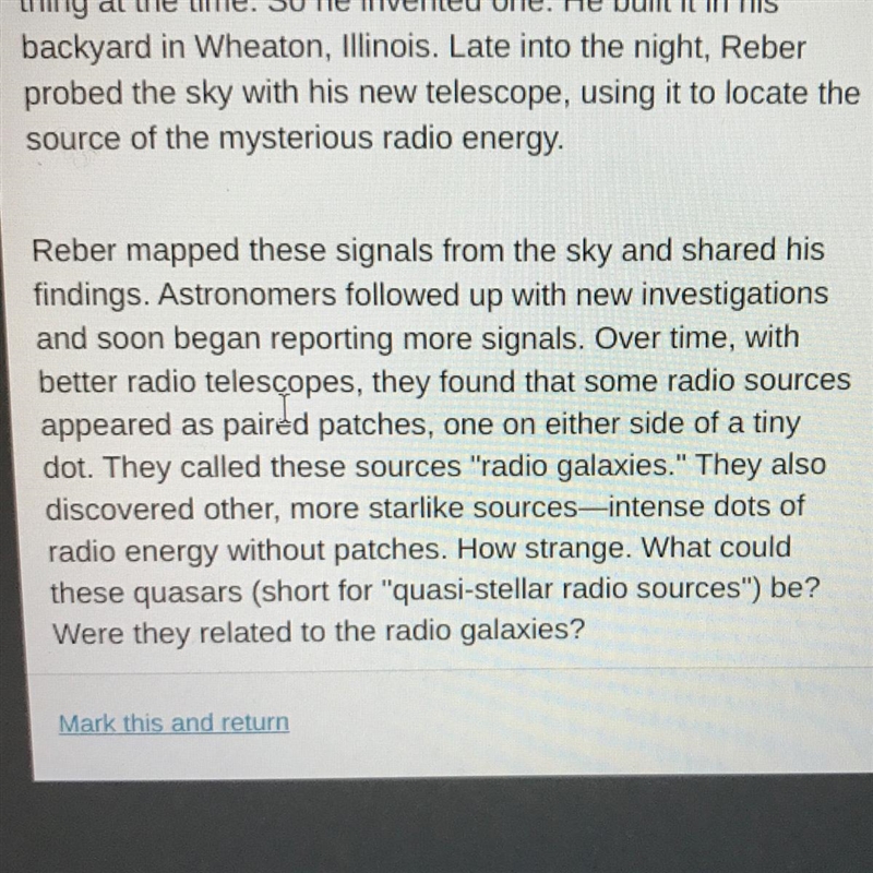 - According to the excerpt, how did astronomers use Reber's findings to add to the-example-1