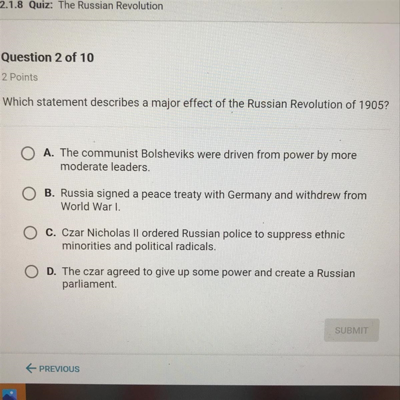 Which statement describes a major effect of the russian revolution of 1905?-example-1