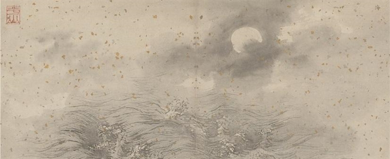 The image shows a Taoist painting of an ocean scene. How does the painting reflect-example-1