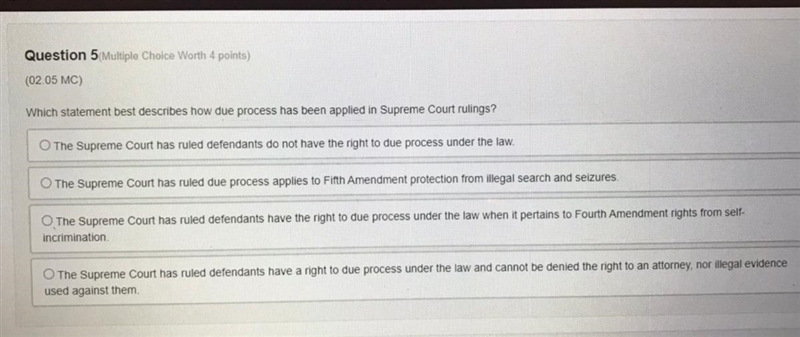 Which statement best describes how due process has been applied in Supreme Court rulings-example-1