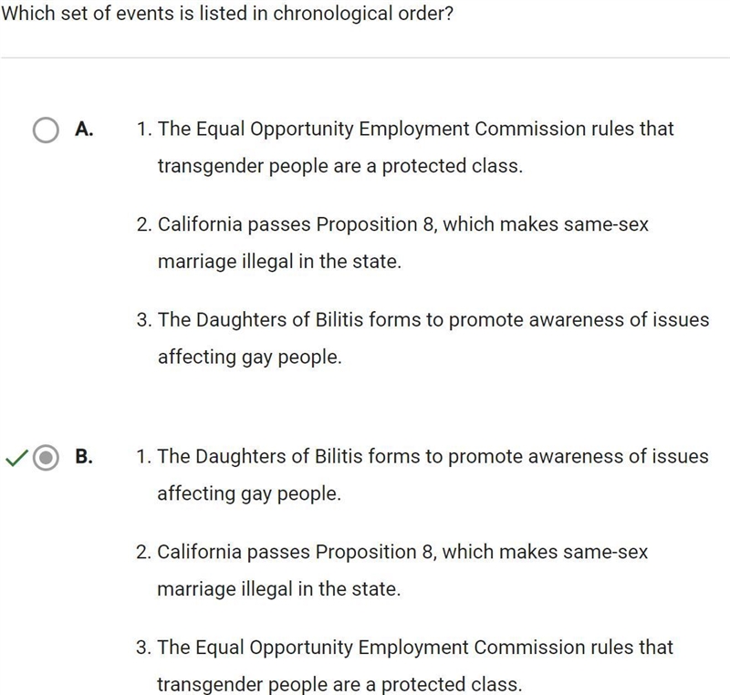 Which set of events is listed in chronological order?A.The Equal Opportunity Employment-example-1