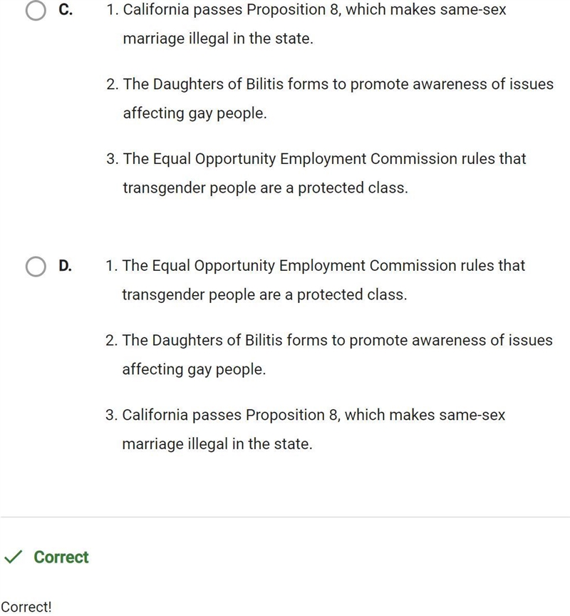 Which set of events is listed in chronological order?A.The Equal Opportunity Employment-example-2