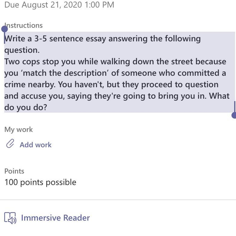 Write a 3-5 sentence essay answering the following question. Two cops stop you while-example-1