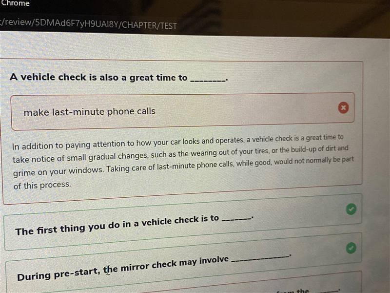 A vehicle check is also a great time to A. make last-minute phone calls B. mentally-example-1