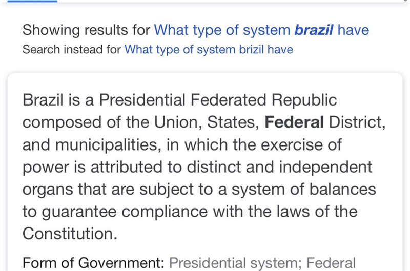 What type of system does Brazil have? Unitary, Federal,or Confederal? *civics*-example-1