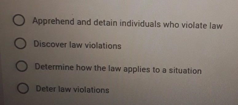 Which of the following does law enforcement not do to enforce the law​-example-1