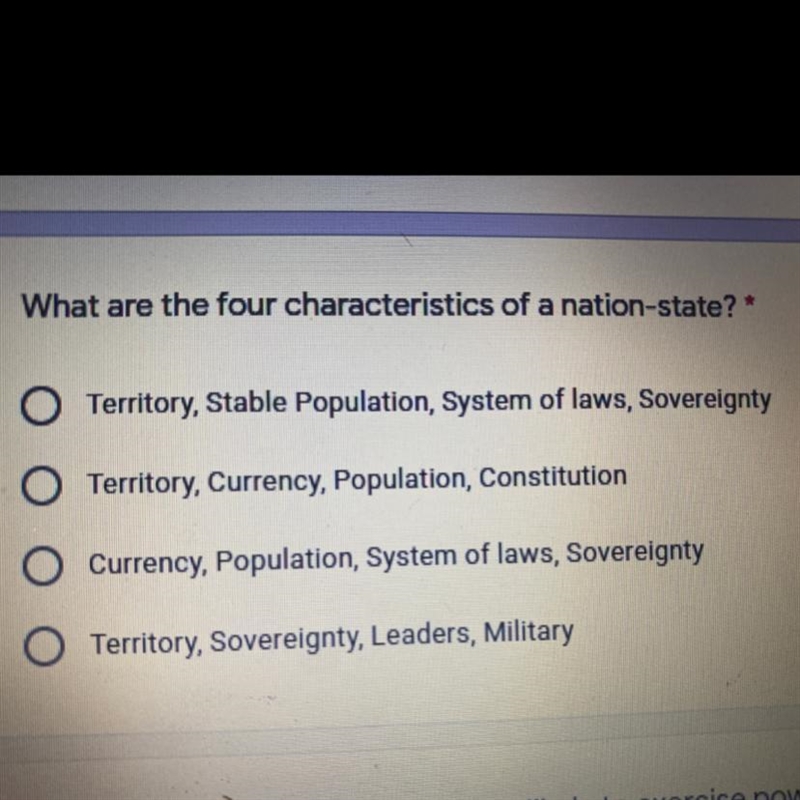 What are the four characteristics of a nation state-example-1