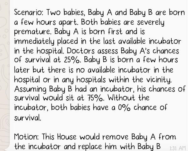 What would you say as a valid reason for baby A to remain in the incubator and baby-example-1