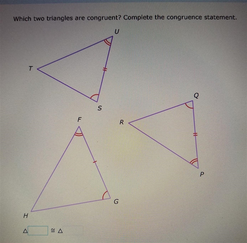 Which two triangles are congruent? complete the congruence statement.​-example-1