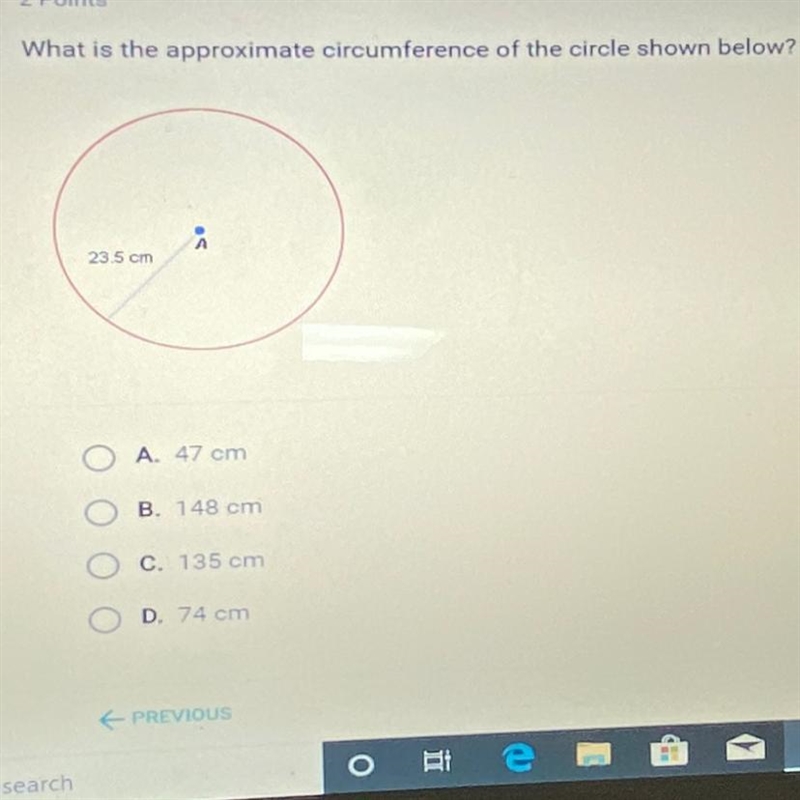 What is the approximate circumference of the circle shown below-example-1