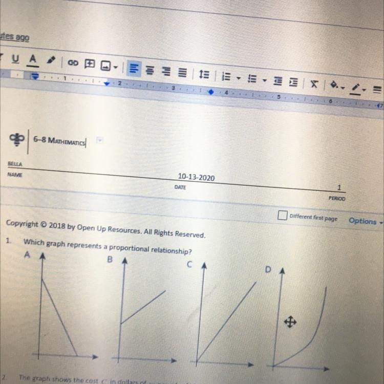 Which graph represent proportional relationship?-example-1